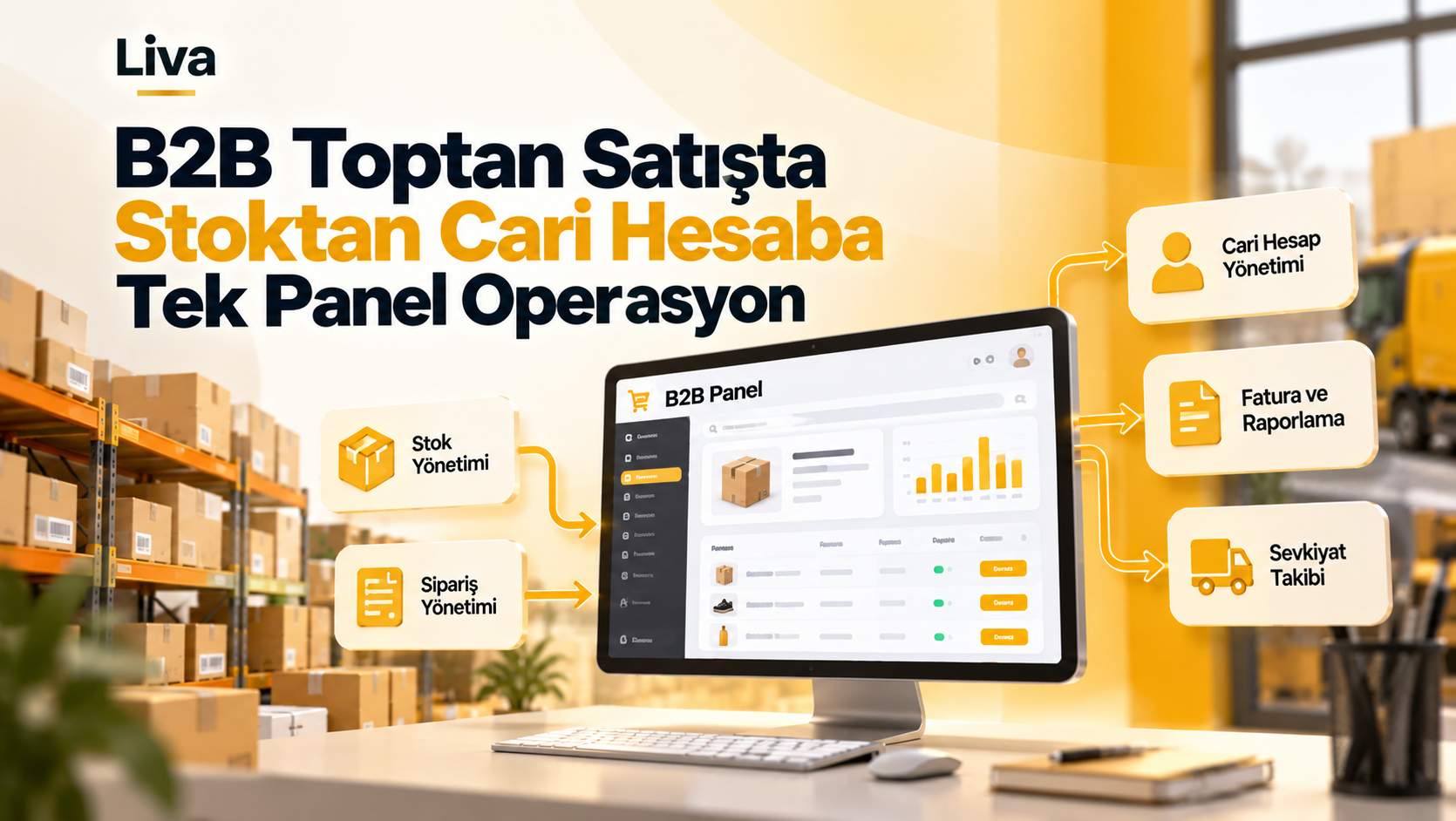 Blog yazısı B2B Toptan Satışta Stoktan Cari Hesaba Tek Panel Operasyoniçin resim
